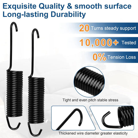 Top Notch 4 1 2 Inch Recliner Chair Tension Spring With Long Neck Hook For Sofa Replacement And Living Furniture Repair Solid Mechanism Parts Right As Rain Quick Fix detailed view of durable black springs.