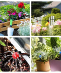 Collage of 256Ft Drip Irrigation Kit For Backyard Garden Greenhouse That Keeps Your Lawn Lush With various plant setups