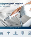 Whole Home Steam Mop With Detachable Handheld For Sealed Floors Bathroom Grout Countertops Upholstery Car Interiors cleaning a grill with a nylon brush.