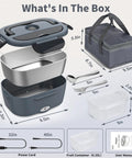 Electric Lunch Box For Adults, Fast 80W Heats Up Meals, 1.5L Portable Food Warmer with accessories like bag, cords, container.