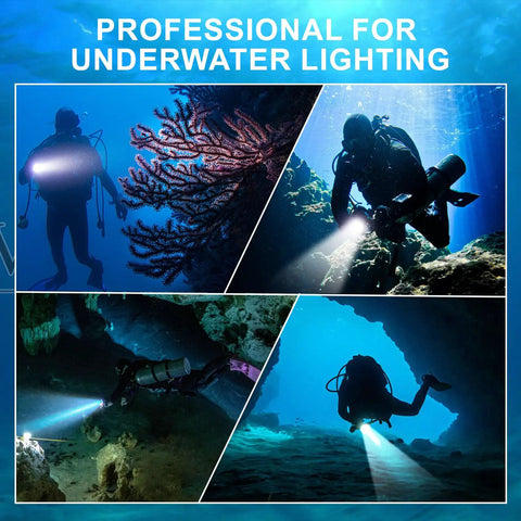 Scuba divers using Beast 400 Lumen Underwater Dive Light for scuba diving and snorkeling, illuminating sea caves and coral.