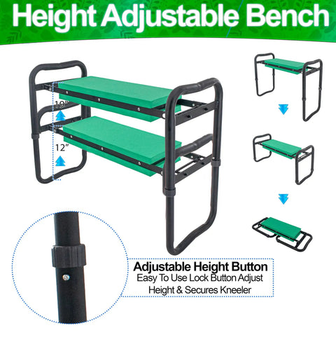 Adjustable Garden Kneeler And Seat With Handles Heavy Duty Outdoor Foldable Portable Garden Stool Thick EVA Foam Pad For Kneeling And Sitting Multi Purpose Gardening Bench Go To Yard Work