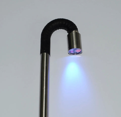 UV 400 Articulating USB Borescope With 0 To 180 Degree Flex showing blue LED light on white background