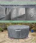 Beefy 600D Round Outdoor Furniture Cover Waterproof For Patio Table And Chairs Set, 62 Inch Diameter By 29 Inch Height, weatherproof grey.