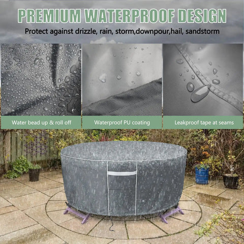 Beefy 600D Round Outdoor Furniture Cover Waterproof For Patio Table And Chairs Set, 62 Inch Diameter By 29 Inch Height, weatherproof grey.