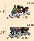 Top Shelf Cast Iron 3D Train Christmas Stocking Holder With Santa Sleigh And Four Rail Carts Six Stocking Hooks on display.