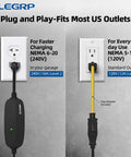 Level One Half EV Charger With 16 Amp Portable J1772 Electric Car Charger, outlet adapters for NEMA 6-20 and 5-15 shown.
