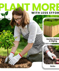 Woman planting tree with gloves, using Two Pack Garden Auger Drill Bits For Planting With Gloves, 1.6x16 And 3.5x16 Inch Heavy Duty Spiral Bulb Planter Tools For Digging Holes, Compatible With Three Eighth Inch Hex Drives, Drill Not Included.