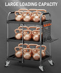 Foldable 3 Tier Rolling Tool Cart On Wheels With 330 Lb Capacity, Heavy Duty Tool Chest Organizer, Shelf And Cabinet For Garage, Shop, Warehouse, Portable Black, loaded with kettlebells