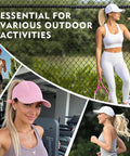 Women in UPF 50 Plus Ponytail Baseball Cap For Women White Size Small Medium running, playing tennis, and at the gym.
