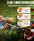 Man using Cordless Weed Wacker With Dual 21V 2000mAh Batteries 3 In 1 Electric String Trimmer And Brush Cutter in garden