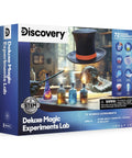 Magic Science Lab Kit With 72 STEM Experiments For Kids Reactions Illusions Crystals Slime And Light Tricks DIY Chemistry Project Kit Educational Learning Toy And Physics Activity Set For Ages 8 Plus box with hat and bottles.