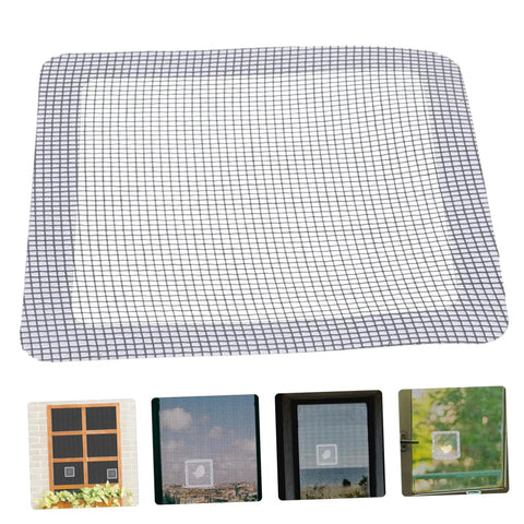 Self Adhesive Window Screen Repair Patch Kit For Quick Coverage And Strong Adhesion No Fuss Easy Stick On Patches For Door And Window Screens Fix Holes And Cracks With White Finish, white patch showing front view and installed examples