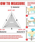 Diagram showing installation options for Yellow Triangle Shade Sail 16 ft by 16 ft by 16 ft Waterproof Canopy with UPF50 UV Block.