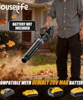 600 CFM Cordless Leaf Blower With 150 MPH Air 3 Speed Turbo Handheld Yard Blower Bare Tool in use on lawn with leaves