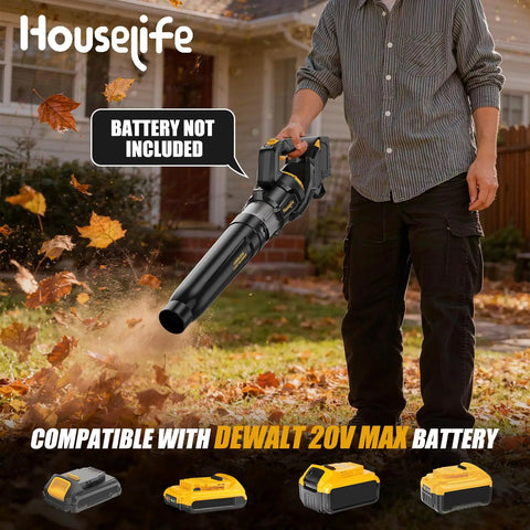 600 CFM Cordless Leaf Blower With 150 MPH Air 3 Speed Turbo Handheld Yard Blower Bare Tool in use on lawn with leaves