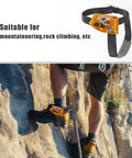 Foot Ascender Gear For Climbing And Rappelling Lightweight Aluminum Alloy With Left Black And Right Orange Handles in use on cliff