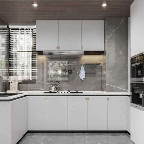 Modern kitchen design featuring sleek cabinets and countertop, ideal for showcasing Ten Pack Champagne Bronze Cabinet Knobs For Modern Kitchen Cupboards And Vanities Featuring Sleek Brushed Brass Gold Hardware That Brings A Total Glow Up And Zero Fuss Style To Any Home Refresh Project.