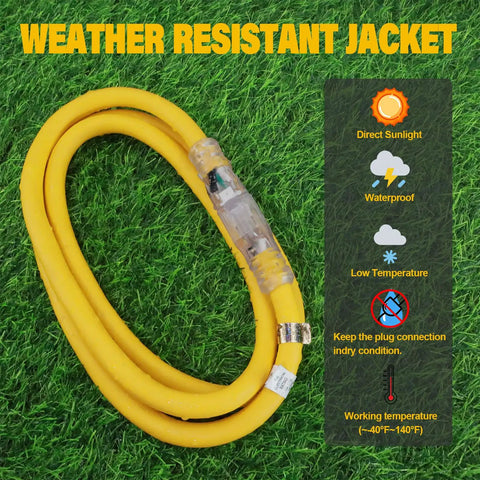 Two Pack 25 Foot Lighted Outdoor Extension Cord Beefy 12 Gauge SJTW Heavy Duty Yellow Cable With 3 Prong Grounded Plug LED