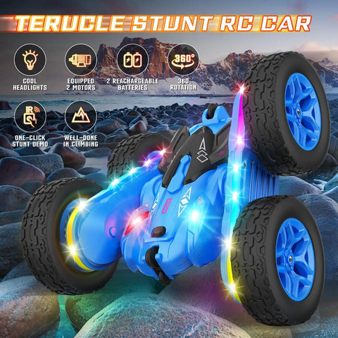 Lit Remote Control Drift Car With Strip Lights And Headlights 360 Degree Double Sided Rotating 4WD Stunt RC Truck for Boys and Girls