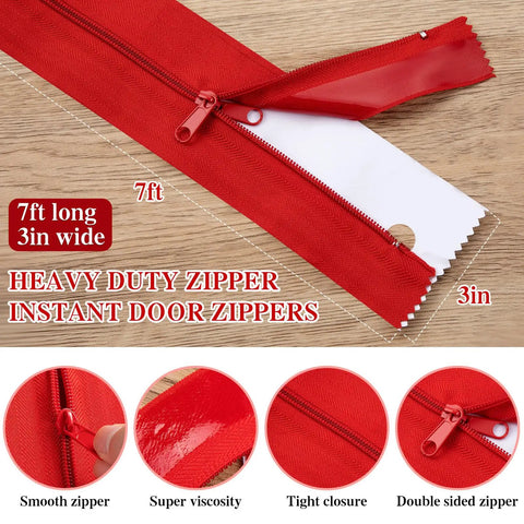 Heavy Duty Zipper For Dust Barriers Pack Of 6 Rolls 7 Ft By 3 Inch Red Self Adhesive Construction Door Zippers