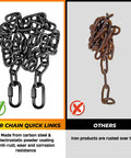 Comparison of 6 Pack 3 Inch Heavy Duty Chain Quick Links and rusted iron chain, highlighting anti-rust coating benefits.