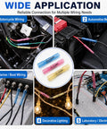 Blue Heat Shrink Butt Connectors 100 Pack 16 Thru 14 Awg Beefy Copper Crimp Wire Splices for motorcycle, automotive, and marine wiring.
