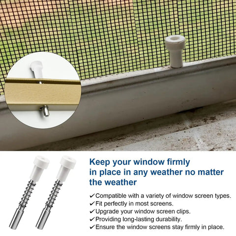 Top Tier Window Screen Plunger Latches With Snappy Aluminum Pins And Heavy Duty Coils For Patio Screens 5/32 Inch By 1 Half Inch Replacement Kit in use.