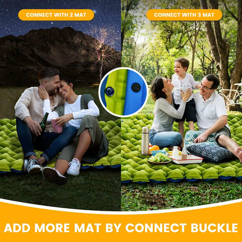 Couple and family using Ultralight Inflatable Camping Pad With Pillow And Built In Foot Pump, 4 Inch Thick for outdoor comfort