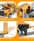 Giant 39.6 Inch RC Semi Trailer Truck For Kids With Lights And Sounds 16 Channel Remote Control showing hood, spray, tailgate, lift