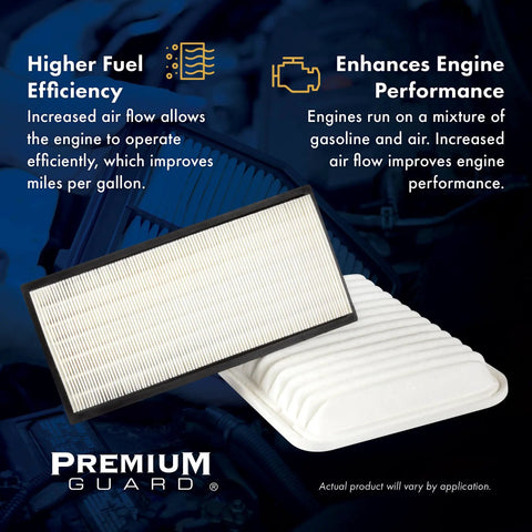 Engine Air Filter PA9971 for Mitsubishi Mirage, Mirage G4, Toyota Yaris, Dodge Attitude, Avanza highlighting efficiency benefits