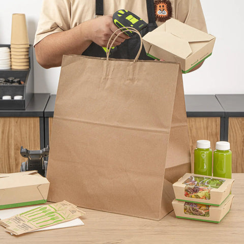 Large Kraft Paper Gift Bags With Handles 100 Pack Brown Eco Friendly Grocery Shopping Retail Takeout Bags Durable Loop Handles