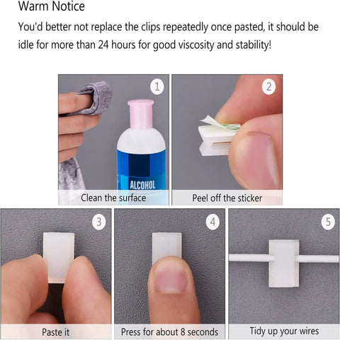 Step-by-step guide for using Adhesive Cable Clips 100 Pack Go To Cable Management Self Adhesive Wire Clips Cord Holders Small White.