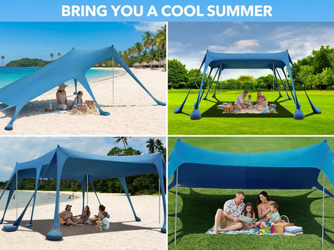 Rock Solid Beach Canopy Tent 10x13 Ft With Ten Sandbags And 22mm Thick Aluminum Poles, UPF50Plus shelter on beach and lawn