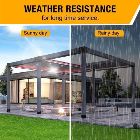 Weather resistance of pergola with 4 Way Pergola Brackets Kit Heavy Duty 4x4 Wood Corner Brackets shown in sun and rain