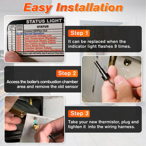 Steps to install Water Heater Chamber Sensor Thermistor Replacement AP19299 for Rheem Ultra Low Nox Tankless Heaters.