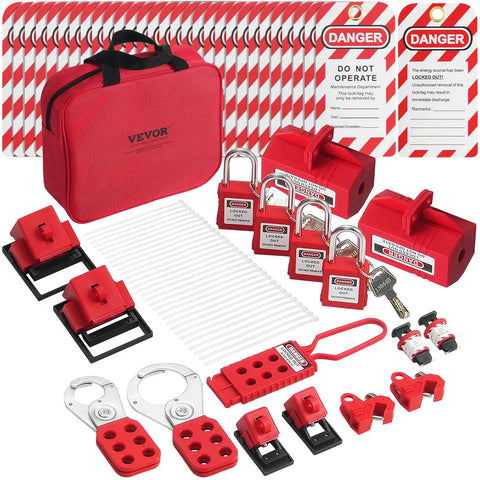 Top Shelf Electrical Lockout Tagout Kit Boss Level Safety Padlocks Hasps Tags Circuit Breaker Lockouts With Heavy Duty Nylon Straps Slick Carry Tote For Jobsite Power Maintenance