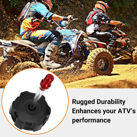 Gas Fuel Tank Cap With Vent Breather Tube For 50cc To 125cc ATV Quad Fits Tao Tao Coolster Roketa Sunl Kazuma Baja And Other Chinese Brand ATVs Easy Install Dope Replacement visible with ATVs riding on dirt track