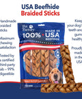 Braided Beefhide Dog Chews With Peanut Butter Flavor 7 Inch Long USA Made Rawhide Chews For Medium Dogs Durable Pack Of 6