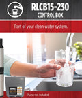 Hand filling glass with water using system powered by 1.5 HP 230V VMC Control Box For Submersible Deep Well Pump Heavy Duty Indoor Outdoor Use