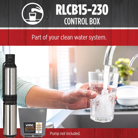 Hand filling glass with water using system powered by 1.5 HP 230V VMC Control Box For Submersible Deep Well Pump Heavy Duty Indoor Outdoor Use