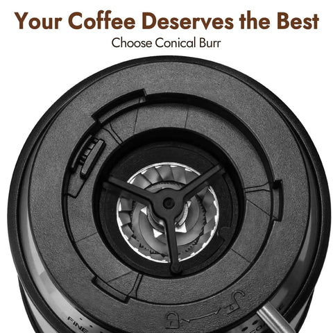 Electric Conical Burr Coffee Grinder With 17 Grind Settings From French Press To Espresso features a precision conical burr design.