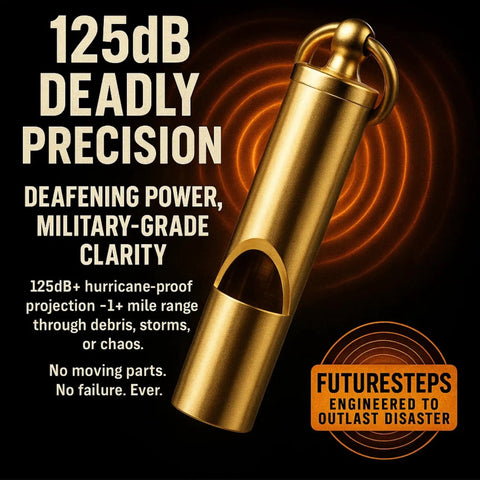 Beefy Two Inch Survival Whistle Delivers 125 Decibels Of Ultra Loud Emergency Alerts One Piece Brass Body with military-grade precision