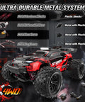 1 18 Scale RC Car 2.4GHz 4WD Beast Monster Truck with Drift Wheel and Gyro, durable metal system, all terrain off road design