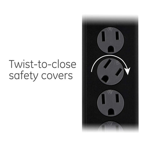 Image showing Surge Protector Power Strip With Six Outlets Eight Foot Extension Cord 1300 Joules Of Surge Protection and twist-to-close safety covers