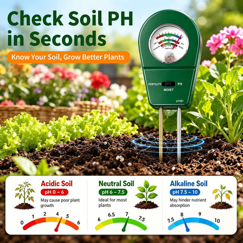 3 In 1 Soil Tester Moisture Fertility And PH Meter For Home Garden Lawn Farm Potted Plants Indoor Outdoor Use No Battery Needed, green meter in soil