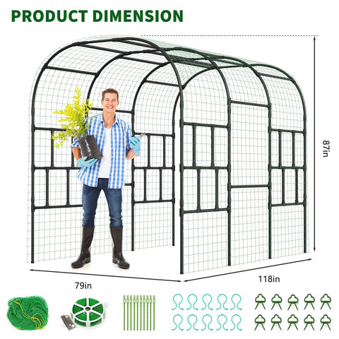 87 Inch Tall Garden Arch Trellis For Climbing Plants Outdoor Black Plastic Coated Metal Cucumber Arbor Arch dimensions