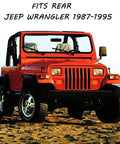 Jeep Wrangler 1987-1995 parked on sand, visible from front, suitable for Track Bar Bushing Kit for Jeep Wrangler 1987 1988 1989 1990 1991 1992 1993 1994 1995 Front Or Rear Built In USA With Premium Materials, Rigorous Testing, Durable For Wear And Rough Roads, Improves Steering Stability And Reduces Clunking