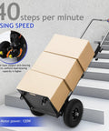 Top Tier Electric Stair Climbing Dolly For Heavy Duty Moving With 880 Lbs Capacity, 1200W Motor And Foldable Design moving up the stairs with boxes.