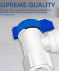 Close-up of a Tank Ball Valve With Gasket For Water Purification And Reverse Osmosis Systems, showing quick connect fitting.